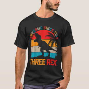 Kids Three Rex 3rd Birthday Boy Third Dinosaur Rex T-Shirt