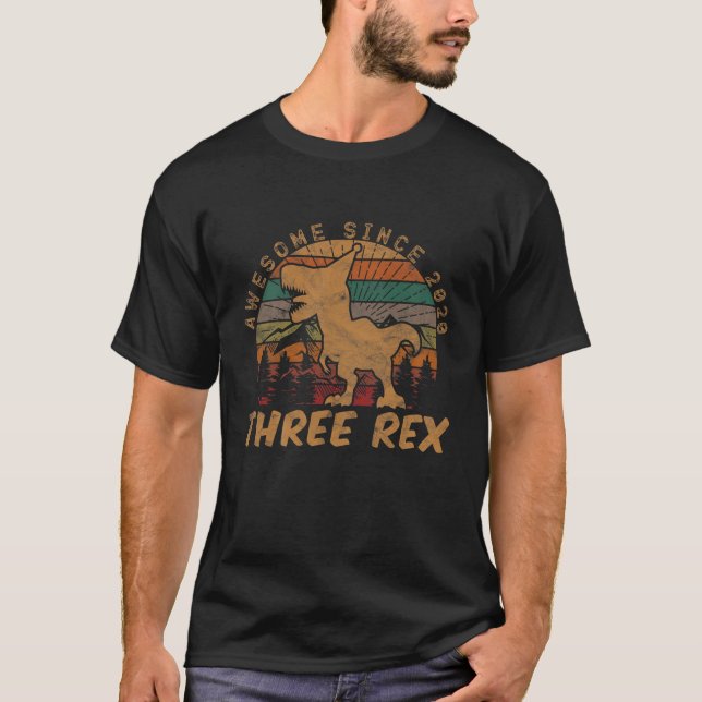 Kids Three Rex 3Rd Birthday Gifts Third Dinosaur 3 T-Shirt (Front)