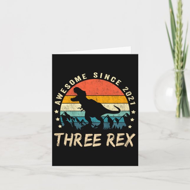 Kids Three Rex 3rd Birthday Third Dinosaur 3 Year  Card (Front)