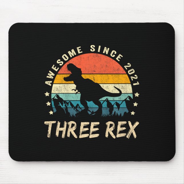 Kids Three Rex 3rd Birthday Third Dinosaur 3 Year  Mouse Pad (Front)