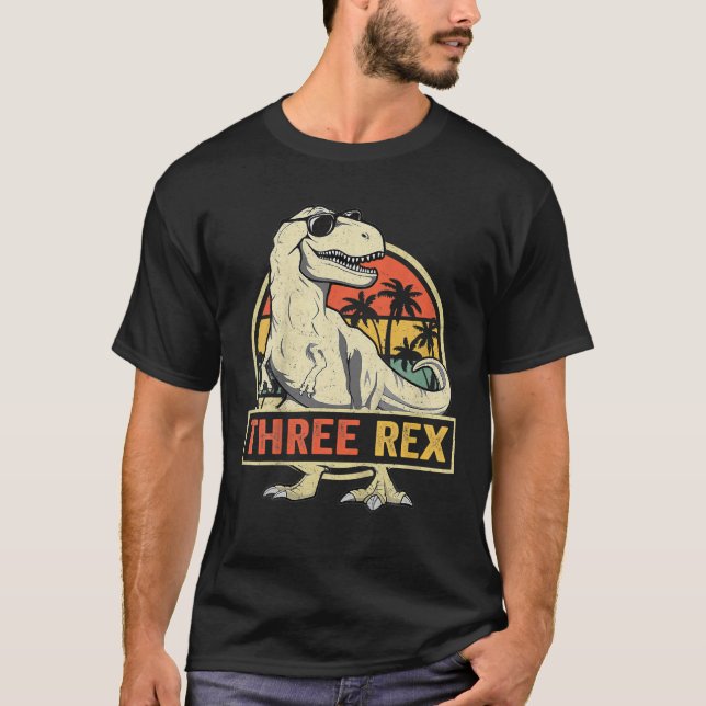 Kids Three Rex 3Rd Birthday Third Dinosaur 3 Year T-Shirt (Front)