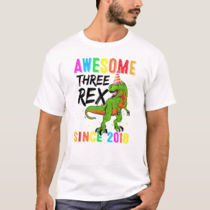 Kids Three Rex 3rd Birthday Third Dinosaur 3 Year  T-Shirt