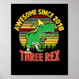Kids Three Rex 3rd Birthday Third Dinosaur Poster