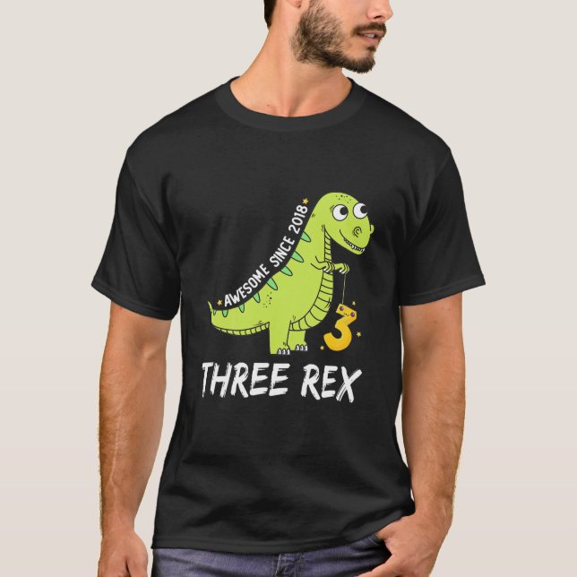 Kids Three Rex Birthday Party Decorations Girl Boy T-Shirt (Front)