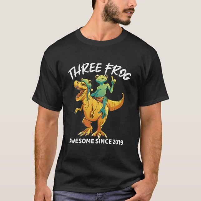 Kids Three Rex Frog 3rd Birthday Third Dinosaur 3  T-Shirt (Front)