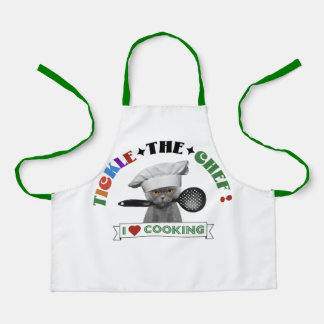 Kids "Tickle the Chef" Funny Cat Apron, Green 70's Apron