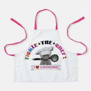 Kids "Tickle the Chef" Funny Cat apron, Pink 70's Apron