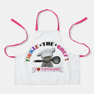 Kids "Tickle the Chef" Funny Cat apron, Pink 70's Apron