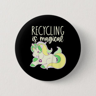 Kids Toddler Earth Day Recycle Unicorn Girls Recyc 6 Cm Round Badge