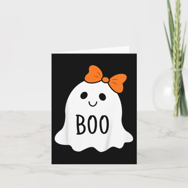 Kids Toddler Halloween Boo Ghost With A Bow Girls  Card (Front)