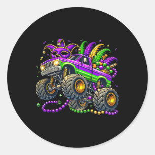 Kids Toddler Mardi Gras Monster Truck  Classic Round Sticker