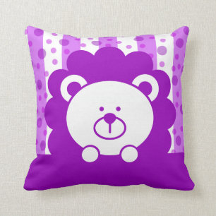 Kids Toy Lion Stripes Polka Dots purple Cushion