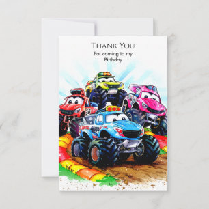 Kids' Track Monster Truck Birthday Thank You Card