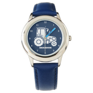 Kids Tractor Boys Blue Custom Name Watch