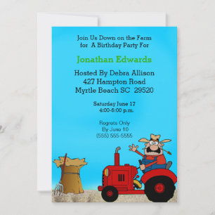 Kids Tractor  Theme  Birthday Invitation