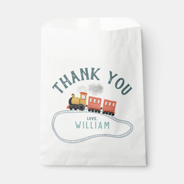 Kids Train Boys Birthday Thank You Favour Bag (Front)