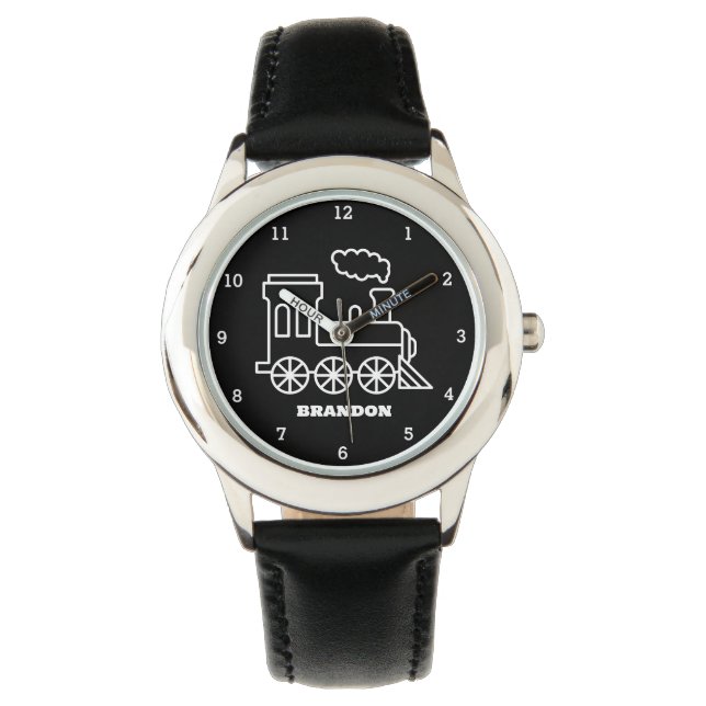 Kids Train Boys Black Custom Name Watch (Front)