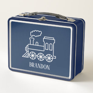 Kids Train Boys Blue Custom Name Metal Lunch Box