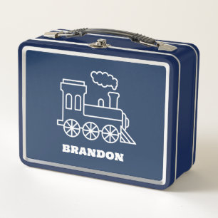 Kids Train Boys Blue Custom Name Metal Lunch Box