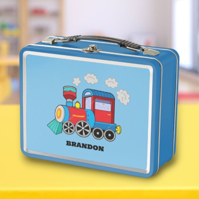 Kids Train Boys Blue Custom Name Metal Lunch Box (Creator Uploaded)