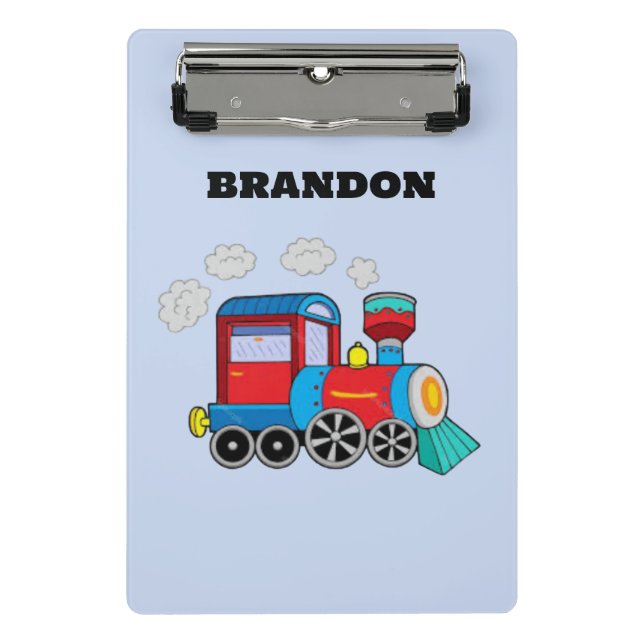 Kids Train Boys Blue Custom Name Mini Clipboard (Front)