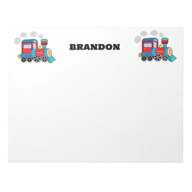 Kids Train Boys Blue Custom Name Notepad (Front)