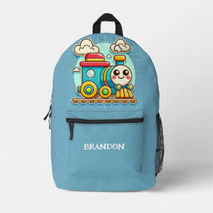 Kids Train Boys Blue Custom Name Printed Backpack
