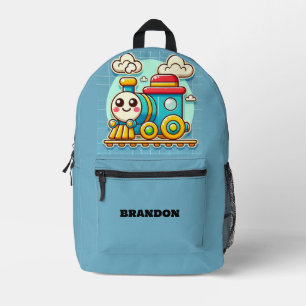 Kids Train Boys Blue Custom Name Printed Backpack
