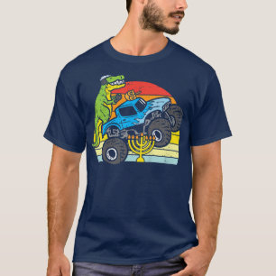 Kids Tre Dino Monster Truck Menorah Boys Hanukkah  T-Shirt