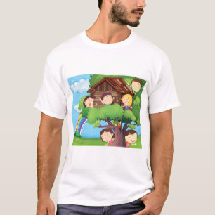 Kids Treehouse with Rainbow and Happy Children T-Shirt
