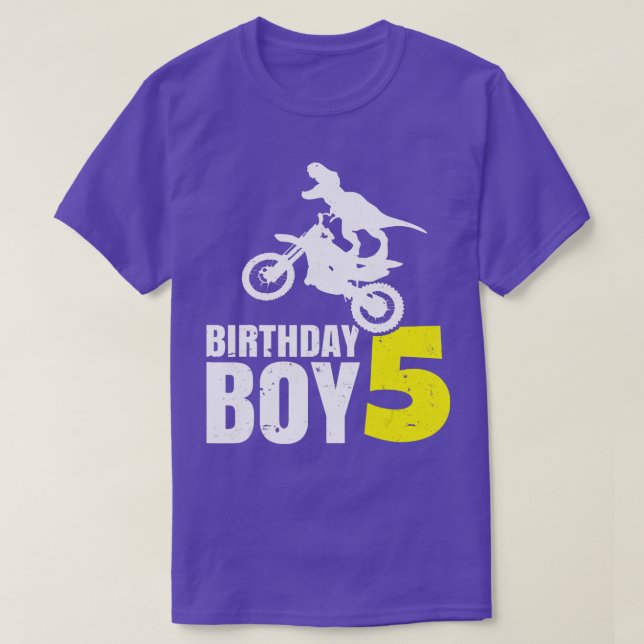 Kids TRex 5th Birthday Boy 5 Year Old Dirt Bike Mo T-Shirt (Design Front)