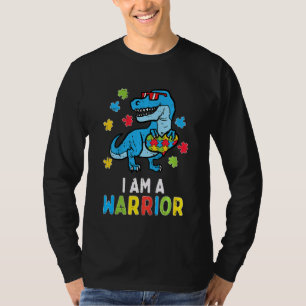 Kids Trex Dino I Am A Warrior Toddler Boys Autism  T-Shirt