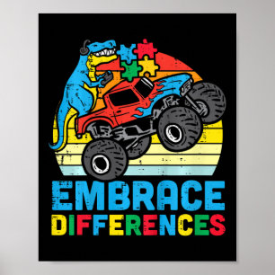Kids Trex Monster Truck Embrace Differences Autism Poster