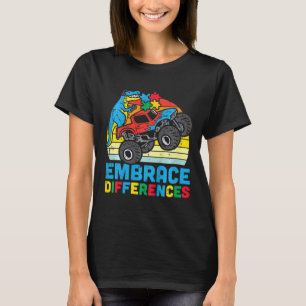 Kids Trex Monster Truck Embrace Differences Autism T-Shirt