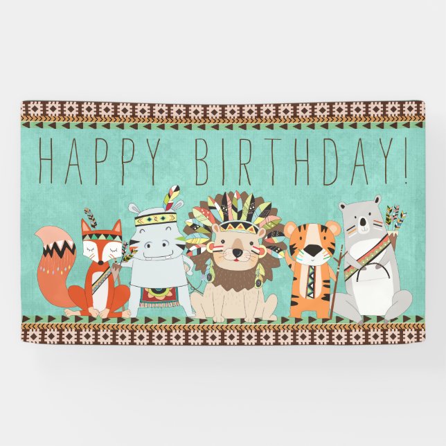 Kids Tribal Birthday Party Banner (Horizontal)