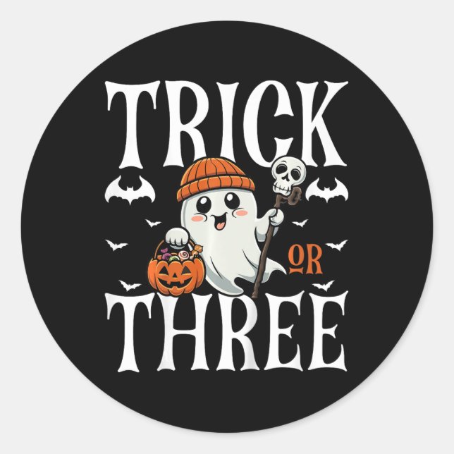 Kids Trick Or Three Halloween Spooky Pumpkin 3rd B Classic Round Sticker (Front)