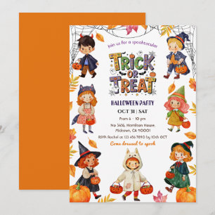 Kids Trick or Treat Halloween Party Spooky Costume Invitation