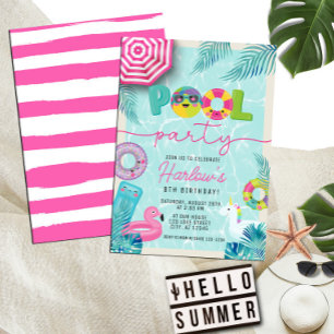 Kid's Tropical Summer Pool Party Birthday Invitation