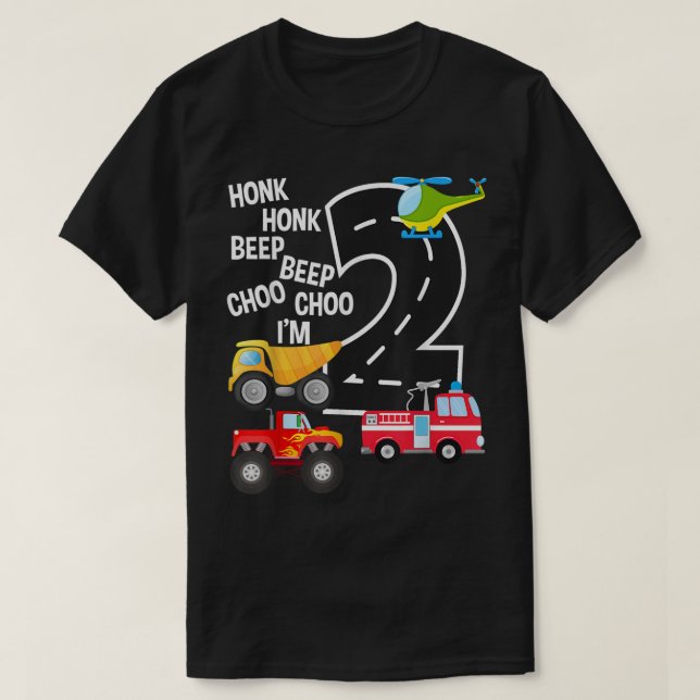Kids Trucks 2nd Birthday Party Toddler I'm 2 Year  T-Shirt (Design Front)