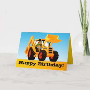 Kids Trucks - Custom Yellow Digger Happy Birthday Card