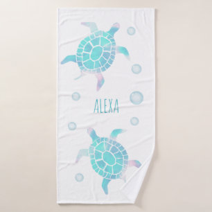Kids Turtle Under The Sea Watercolor  Bath Towel Set