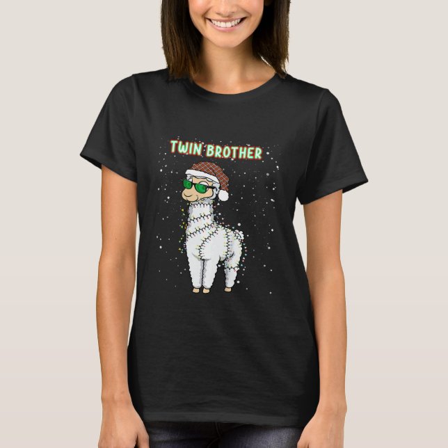 Kids Twin Brother Llama Lovers Matching Christmas  T-Shirt (Front)