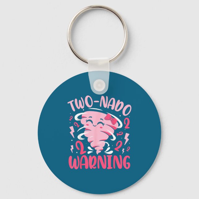 Kids Two-nado Warning 2nd Birthday Nk Tornado Birt Key Ring (Front)