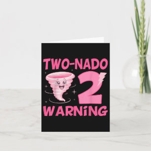 Kids Two-nado Warning 2nd Birthday Pink Tornado Bi Card