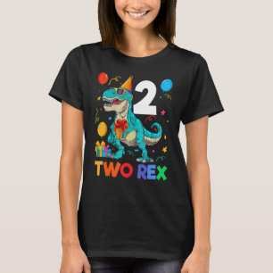 Kids Two Rex 2nd Birthday Second Dinosaur 2 Year O T-Shirt