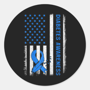 Kids Type 1 Diabetes Awareness American Us Flag Bl Classic Round Sticker