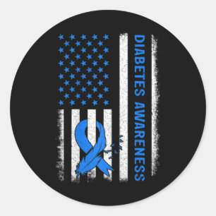 Kids Type 1 Diabetes Awareness American Us Flag Bl Classic Round Sticker