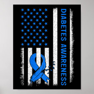 Kids Type 1 Diabetes Awareness American Us Flag Bl Poster