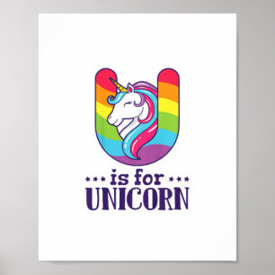 Kids U Is For Unicorn Alphabet T-Shirt Poster