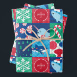 Kids Under The Sea Christmas Patchwork Wrapping Paper Sheet<br><div class="desc">Kids Under The Sea Christmas Patchwork Quilt Pattern Wrapping Paper. Narwhal,  shark,  whale under the sea themed red,  green and blue holiday pattern with peppermints,  snowflakes,  candy canes and ornaments.</div>